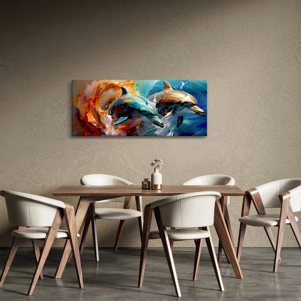 Obraz - Maľba delfínov (120x50 cm)