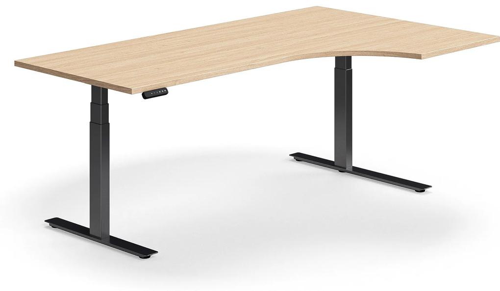 Výškovo nastaviteľný stôl QBUS, rohový, 2000x1200 mm, čierny rám, dub