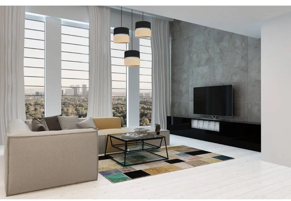 Závesné svietidlo Juta, 3x jutové/čierne textilné tienidlo, o, b