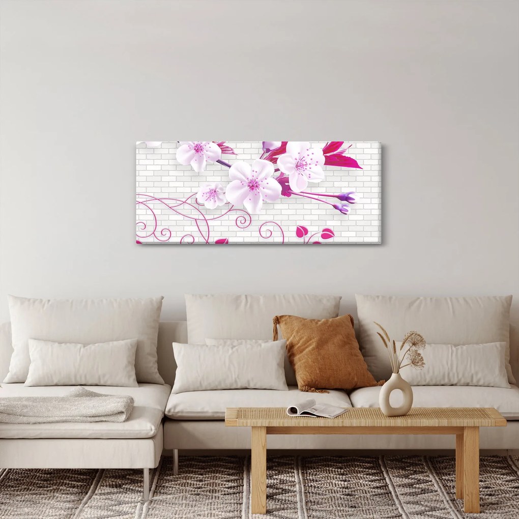 Obraz vetvičky s kvetmi (120x50 cm)