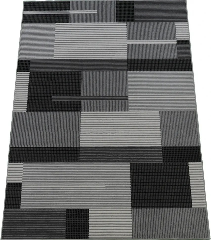BE Koberec Lotus 9303 GREY – sivý  čierny obdĺžnikový Rozmer: 80x150 cm