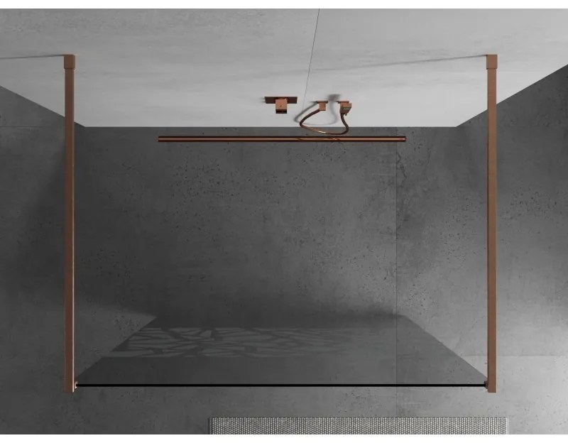 Mexen Kioto, sprchová zástena Walk-In 140 x 200 cm, 8mm číre sklo biely vzor, medený matný profil, 800-140-002-65-85