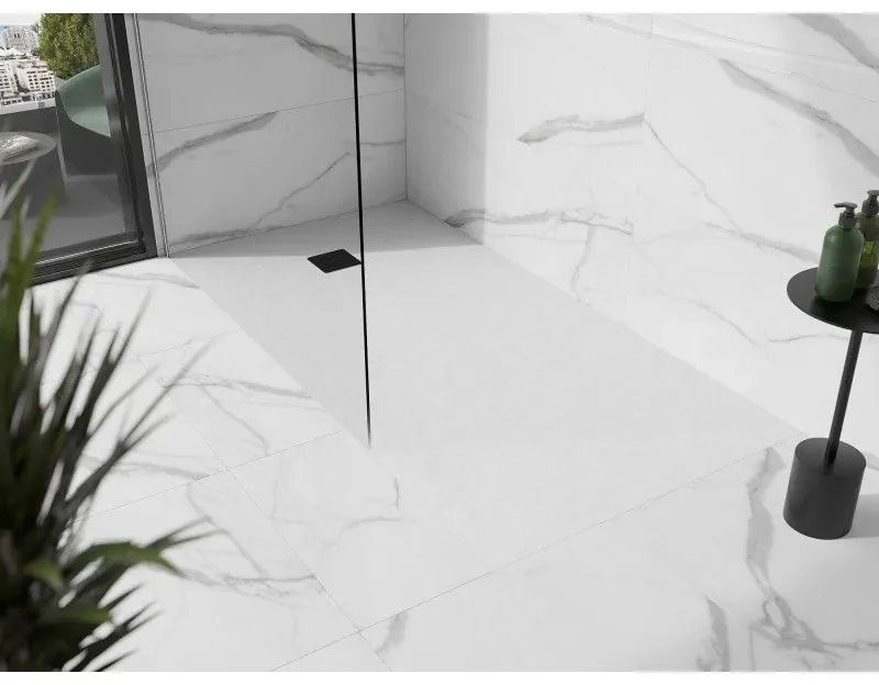 Mexen Stone+, obdĺžniková vanička z minerálneho kompozitu 200 x 100 cm, biela, čierna krytka, 44101020-B
