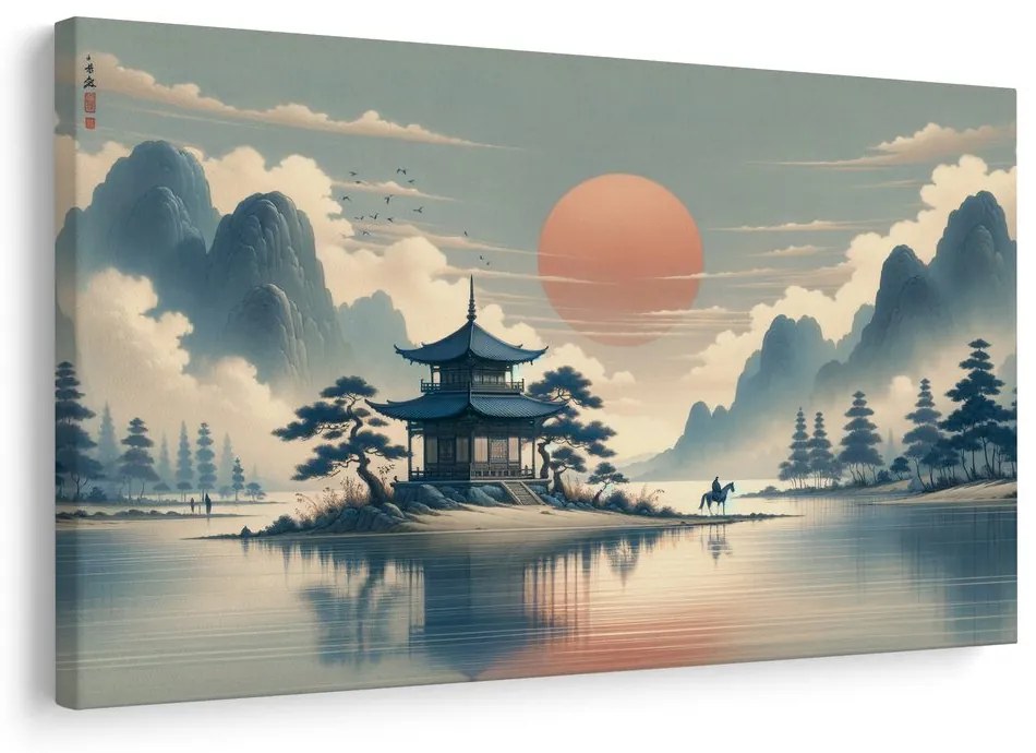Obraz japonský chrám a jazero