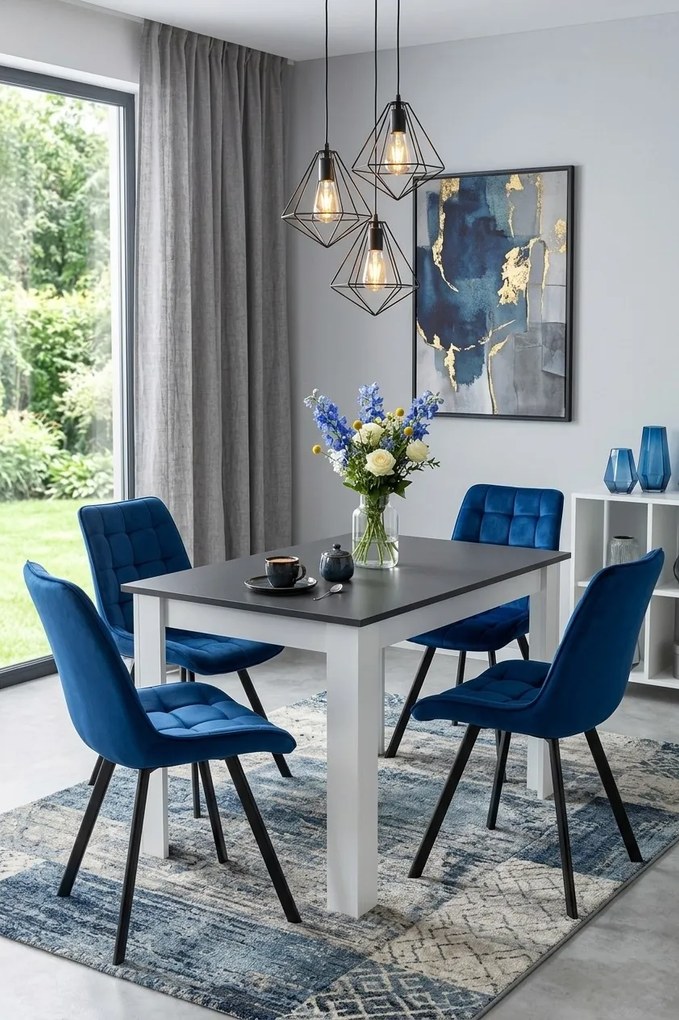 Jedálenská stolička SORIA VELVET s čiernymi nohami, modrá