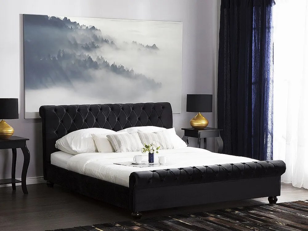 Zamatová posteľ 140 x 200 cm čierna AVALLON Beliani