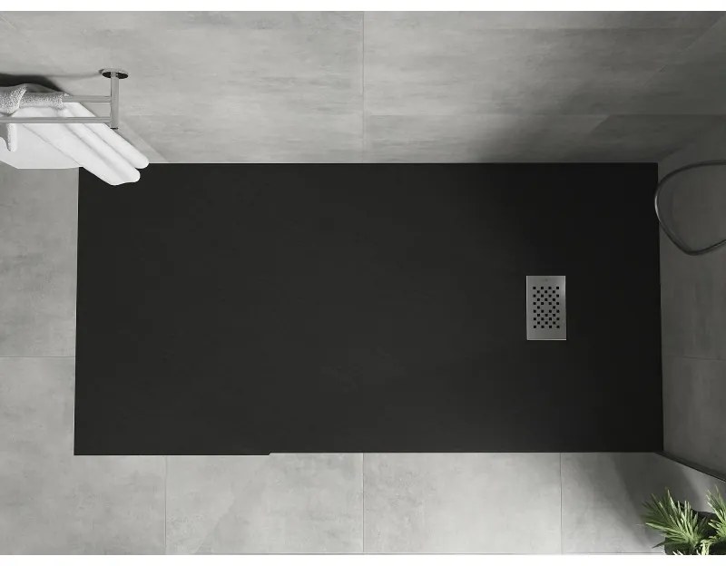 Mexen Hugo, obdĺžniková sprchová vanička SMC 180 x 90 cm, čierna, oceľová krytka, 42709018-X