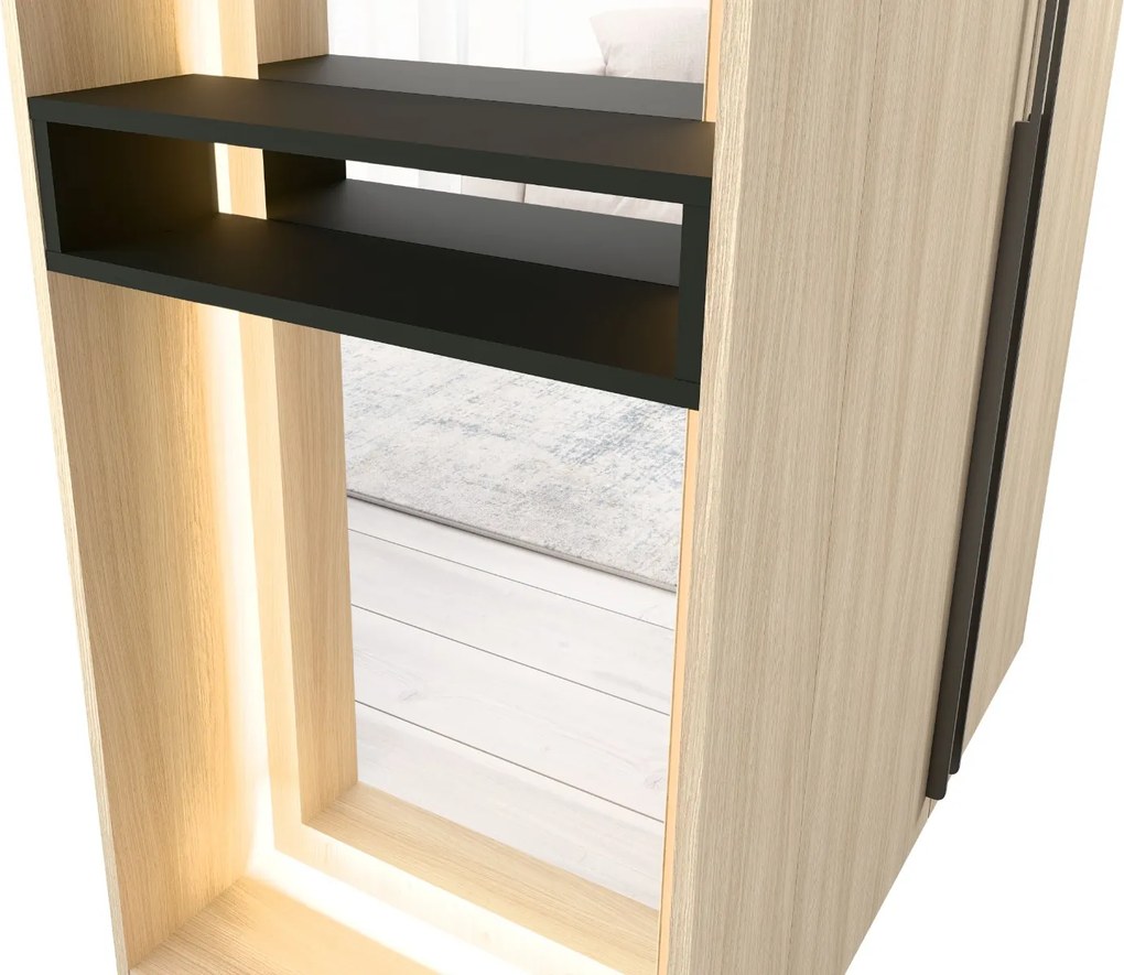 DVOJDVEROVÁ ŠATNÍKOVÁ SKRIŇA GLENN DUB BARISTA + REGÁL + ZRKADLO + LED 110 cm