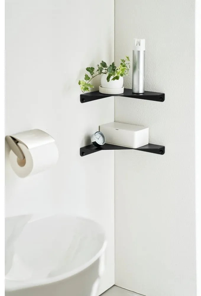 Čierna rohová kovová polica 22 cm Tower – YAMAZAKI