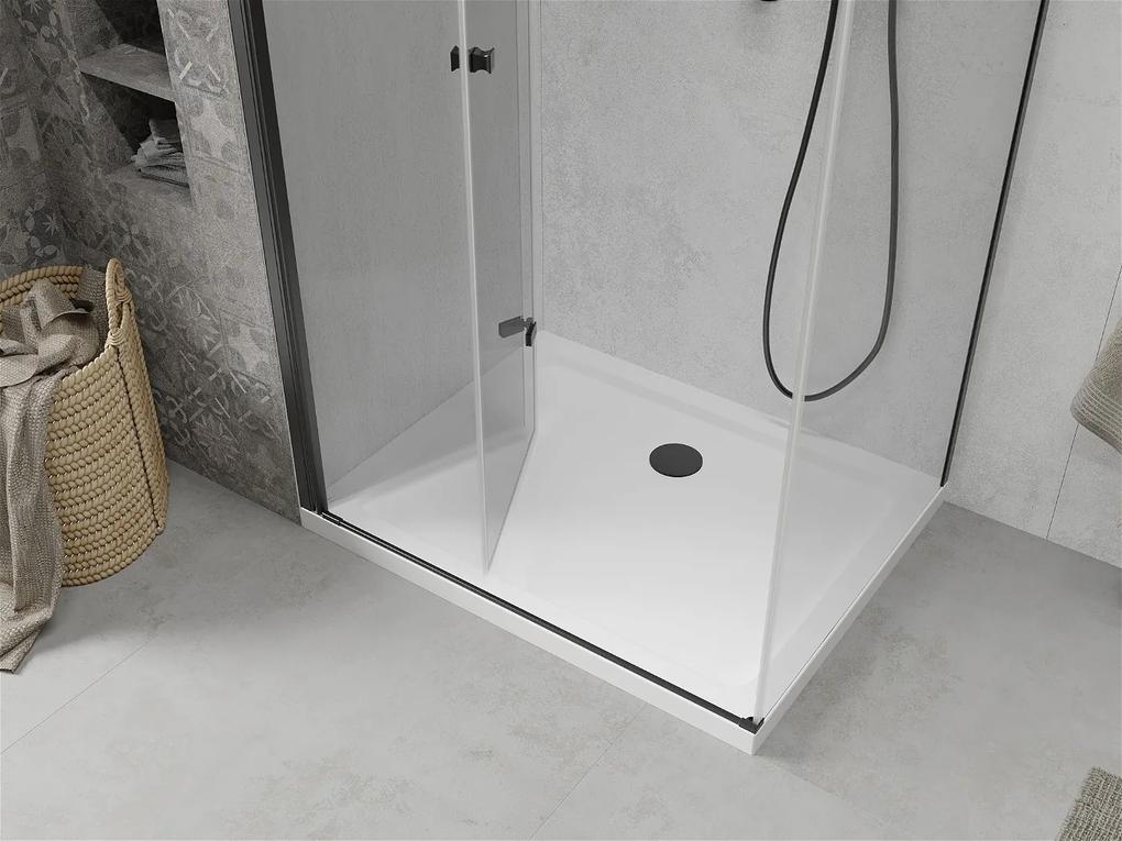 Mexen Lima, sprchovací kút so skladacími dverami 90 (dvere) x 110 (stena) cm, 6mm číre sklo, čierny profil + slim sprchová vanička biela s čiernym sifónom, 856-090-110-70-00-4010B