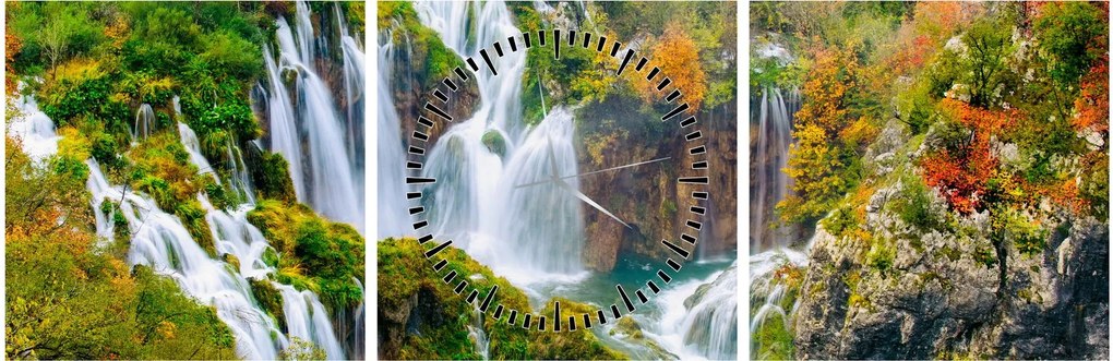Obraz - Národný park Plitvické jazerá (s hodinami) (90x30 cm)