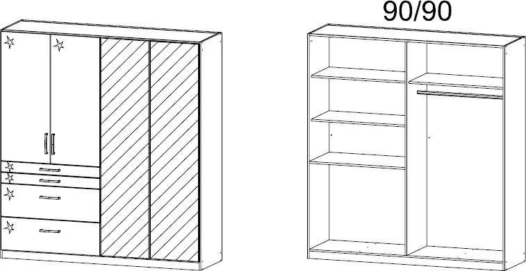 Šatníková skriňa Homburg, 181 cm, biela/lesklá biela