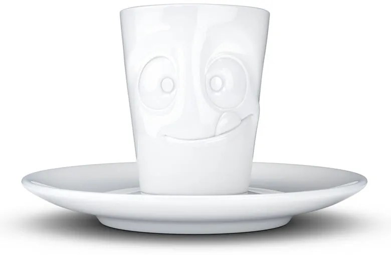 Biela maškrtná porcelánová šálka na espresso s tanierikom 58products, objem 80 ml