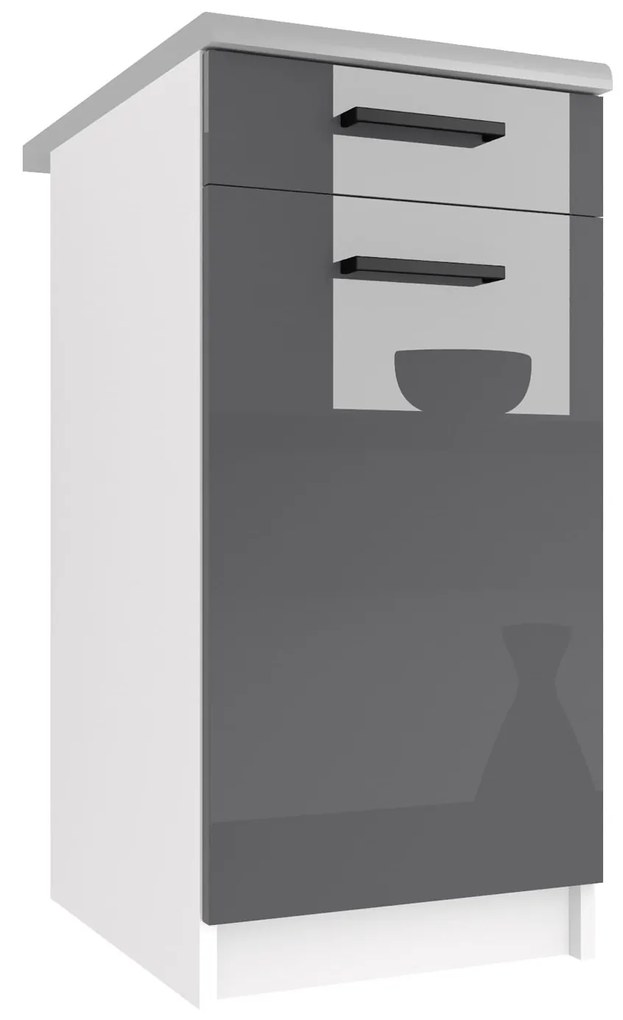 Kuchynská skrinka Belini spodná so zásuvkami 40 cm šedý lesk s pracovnou doskou INF SDSZ1-40/0/WT/S/0/B1