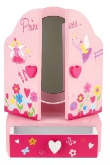 Teddies Zrkadlo šperkovnica Princess 3-dielne zásuvka drevo 16x25x8cm v krabici