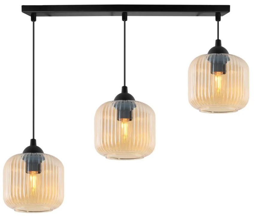 Závesné svietidlo Riffle, 3x medové sklenené tienidlo