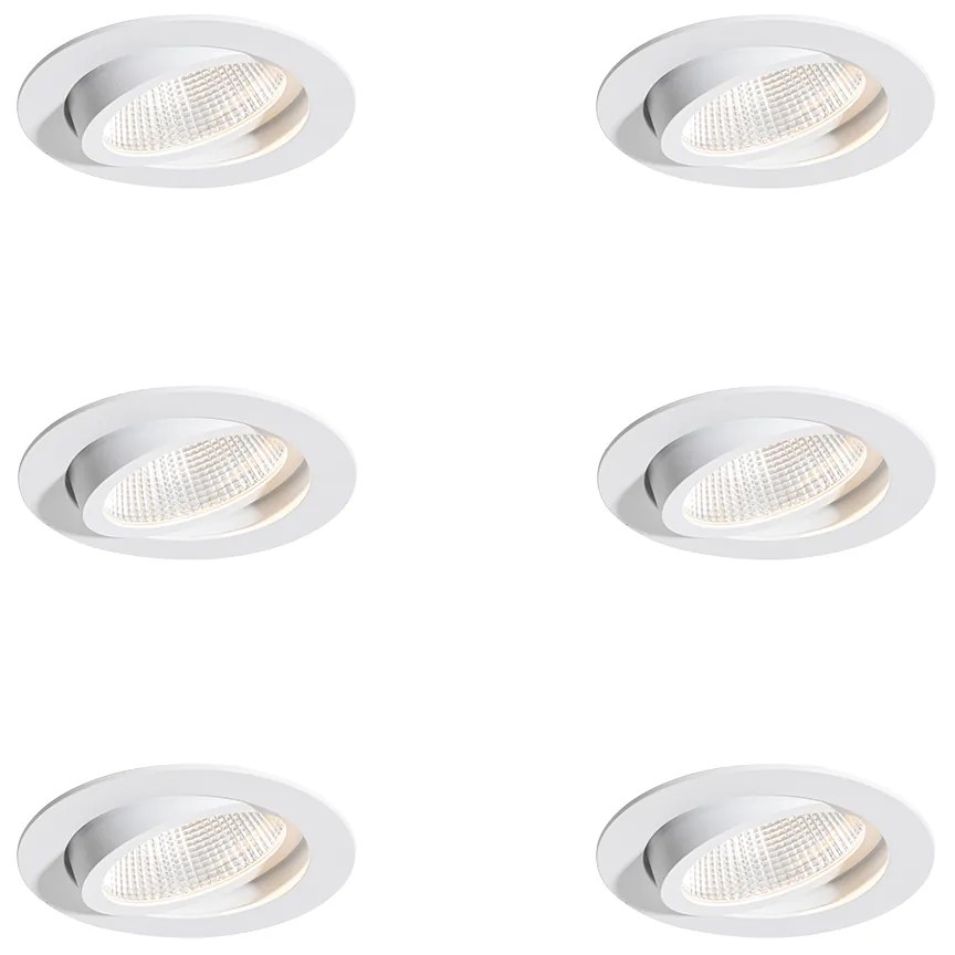 Sada 6 zapustených bodových svetiel biela 9,5 cm vrátane LED 1300 lm stmievateľné IP23 - Gaius