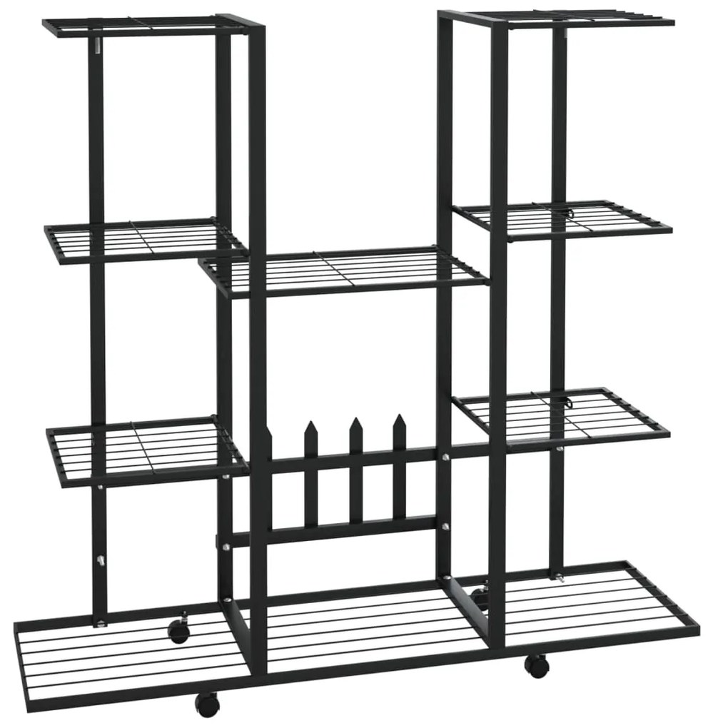 vidaXL Stojan na kvety s kolieskami 94,5x24,5x91,5 cm čierny železný