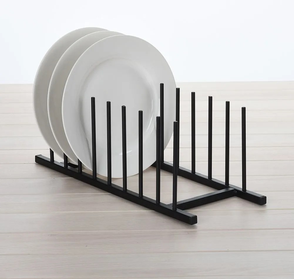 VILDE Držiak, stojan na pokrievky, taniere, plastové viečka - 8 pozícií, čierny kovový