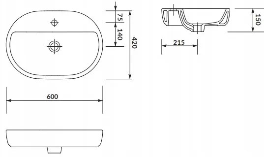 Cersanit Caspia Oval Box, umývadlo na dosku 60 x 42 cm, biela, K11-0099