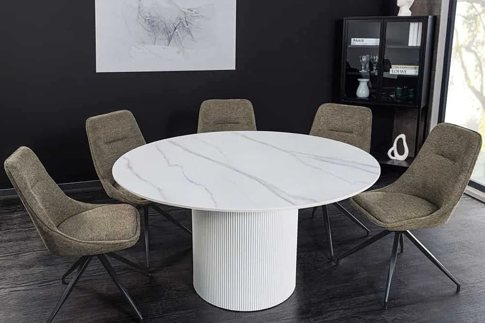 Okrúhly jedálenský stôl Parthenia 120 cm vzor biely mramor