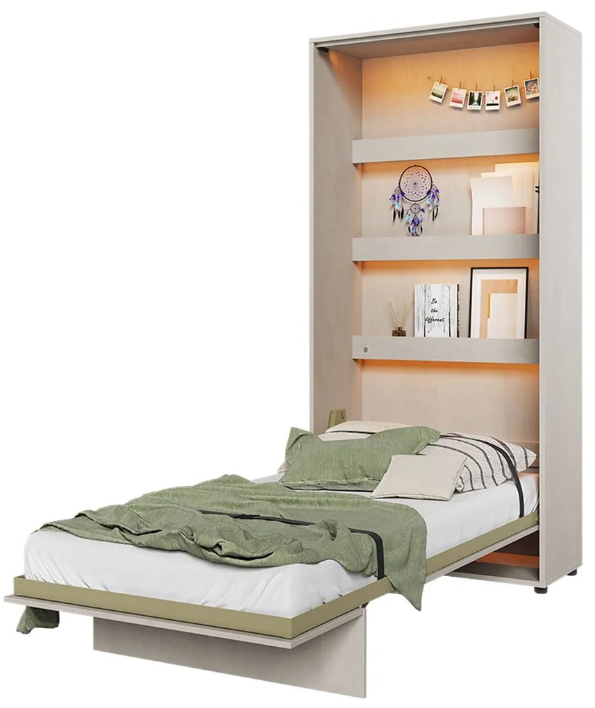 Sklápacia posteľ Concept Junior - vertikálna, Farby: Silk Flou, Osvetlenie: osvetlenie LED, Rozmer postele: 120x200