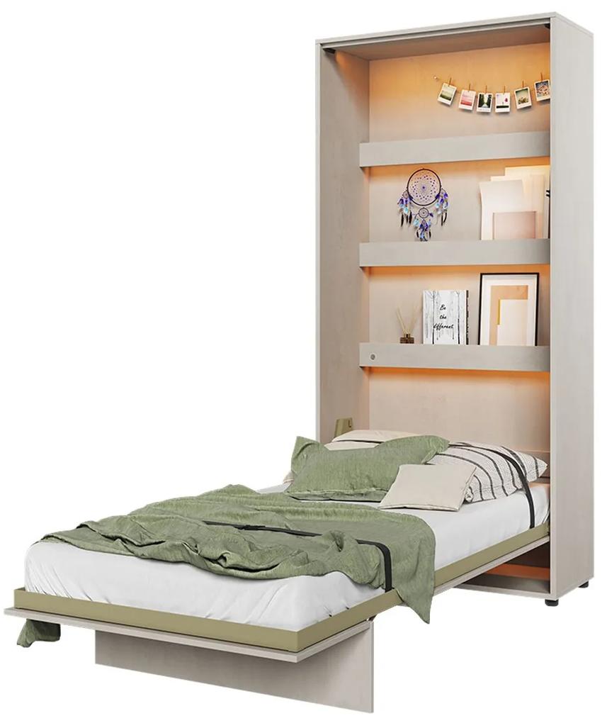 Sklápacia posteľ Concept Junior - vertikálna, Farby: Silk Flou, Osvetlenie: osvetlenie LED, Rozmer postele: 90x200