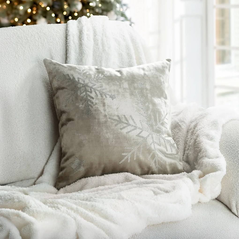 VIANOČNÁ DEKORAČNÁ OBLIEČKA NA VANKÚŠ ROYAL1 45X45 CM BÉŽOVÁ