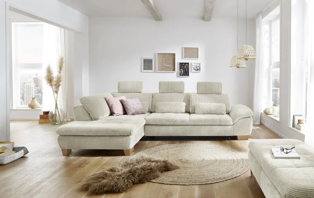 Rohová sedacia súprava MP-IN14007, krémová štruktúrovaná látka