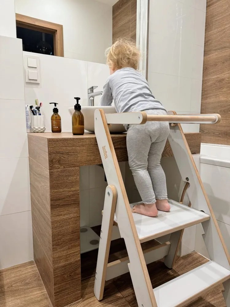 Učiaca montessori detská veža skladacia šedá