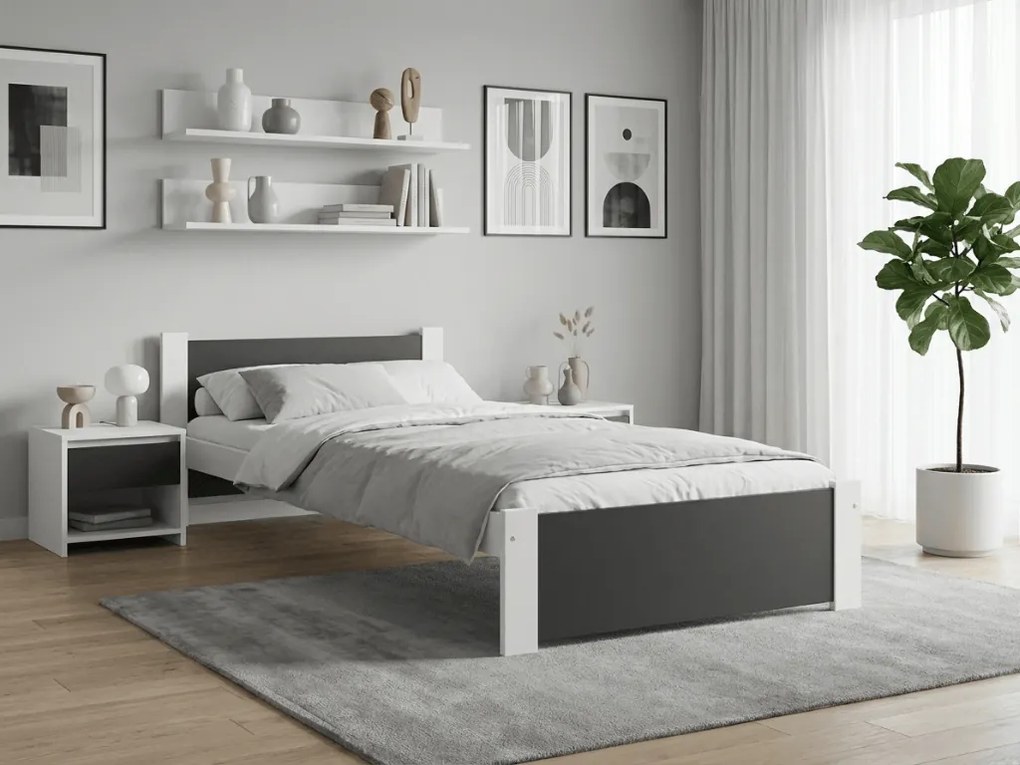 Posteľ IKAROS 90 x 200 cm, antracit/biela Rošt: S lamelovým roštom, Matrac: Matrac DELUXE 10 cm