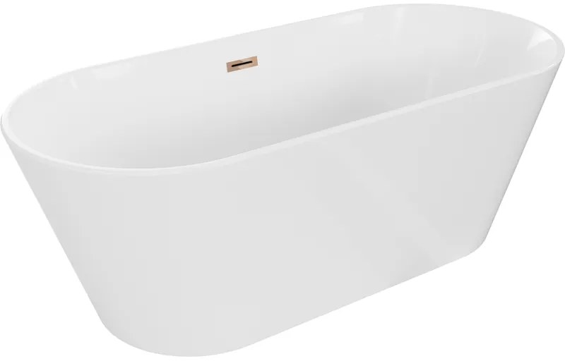Mexen Flavia, voľne stojaca vaňa 150 x 75 cm, biela, ružové zlato prepad, 54031507500-60
