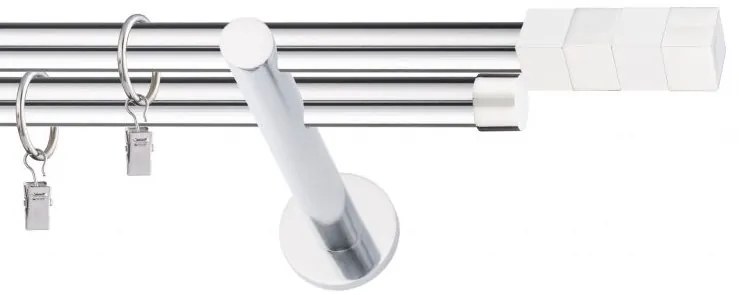 Dekorstudio Chrómová dvojradová garniža biely MAGNUM 19mm Dĺžka: 360cm, Typ uchytenia: Držiak dvojitý modern, Typ príslušenstva: Krúžky tiché so štipcami