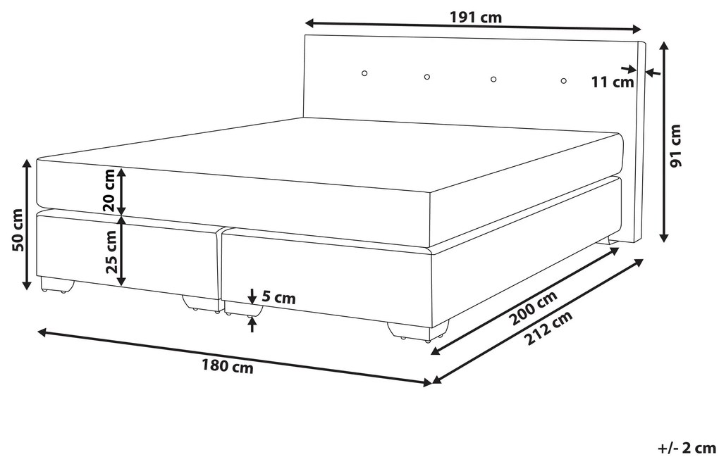 Kontinentálna posteľ CONSUL svetlosivá 180x200 cm Beliani