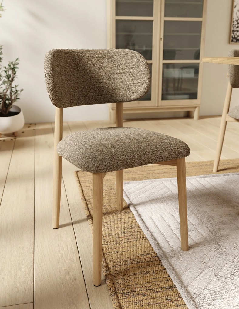 ALDO Hnedá Taupe (látka Monza 40) / lakovaný dubový rám – DREVENÁ BOUCLÉ STOLIČKA DO OBÝVAČKY, JEDÁLNE A KUCHYNE V RETRO ŠTÝLE