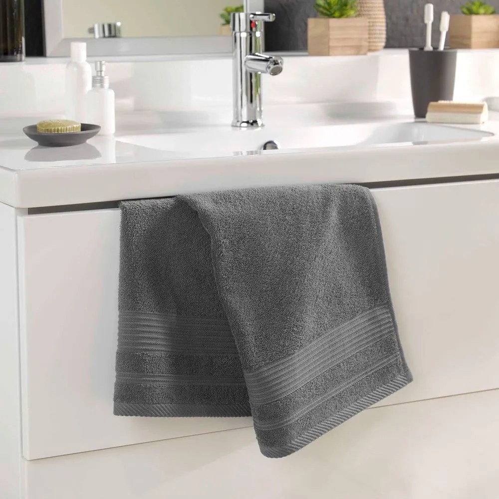 Tmavosivý froté bavlnený uterák 50x90 cm Tendresse – douceur d'intérieur
