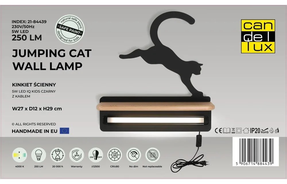 Čierne detské svietidlo Cat - Candellux Lighting