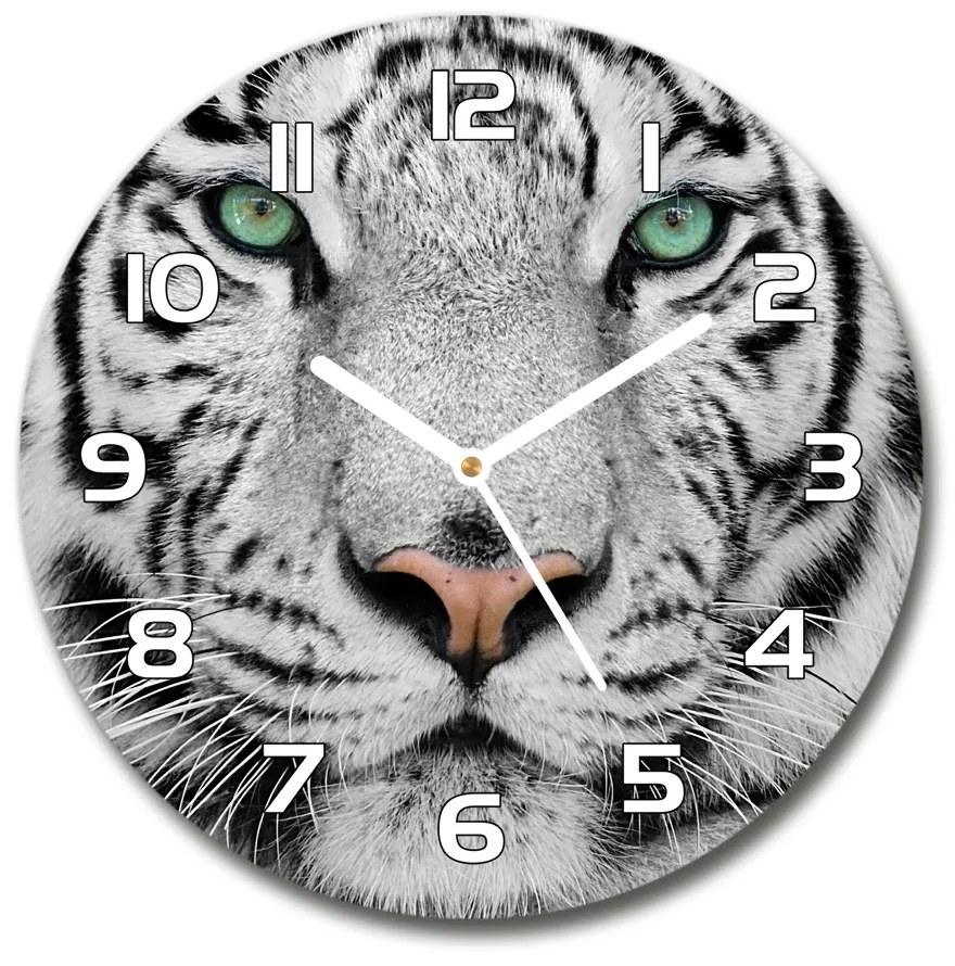 Sklenené hodiny okrúhle Biely tiger pl_zso_30_f_13468757
