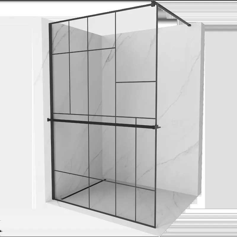 Mexen Kioto+ sprchová stena s poličkou a lištou 120 x 200 cm, transparentnéné/čierny vzor 8 mm, čierna - 800-120-121-70-78