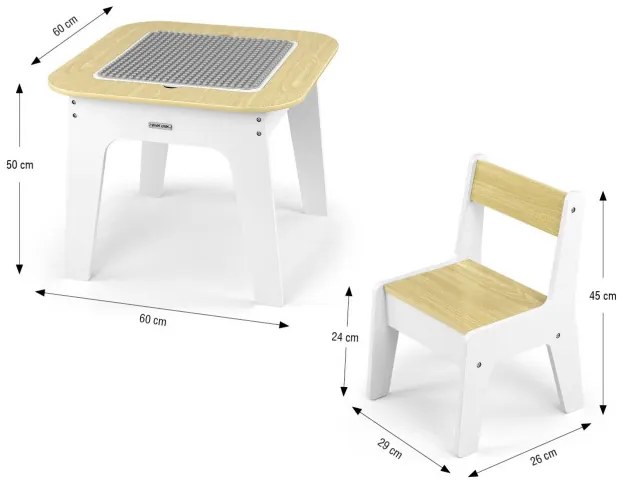 Detský stôl Olaf Blocks biely s dvoma stoličkami