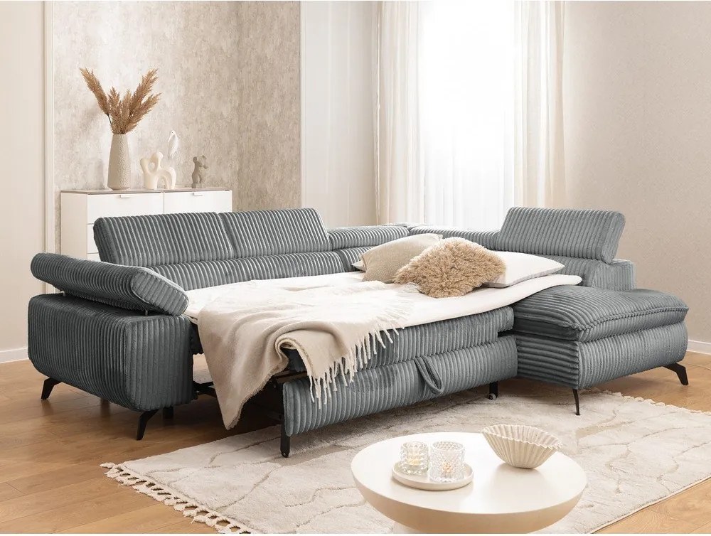 Sivá menčestrová rohová pohovka (pravý roh/do L) Marbeya – Ropez