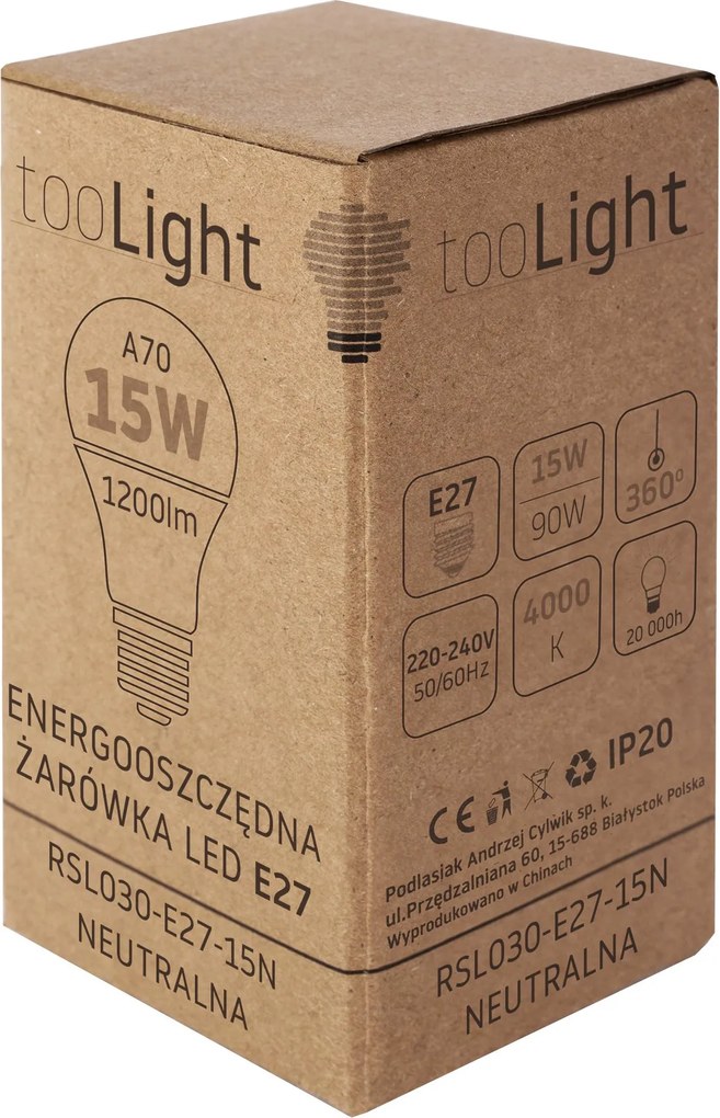 Toolight Toolight, LED žiarovka E27, 15W, 1200lm, 4000K neutrálna biela, RSL030, OSW-20015