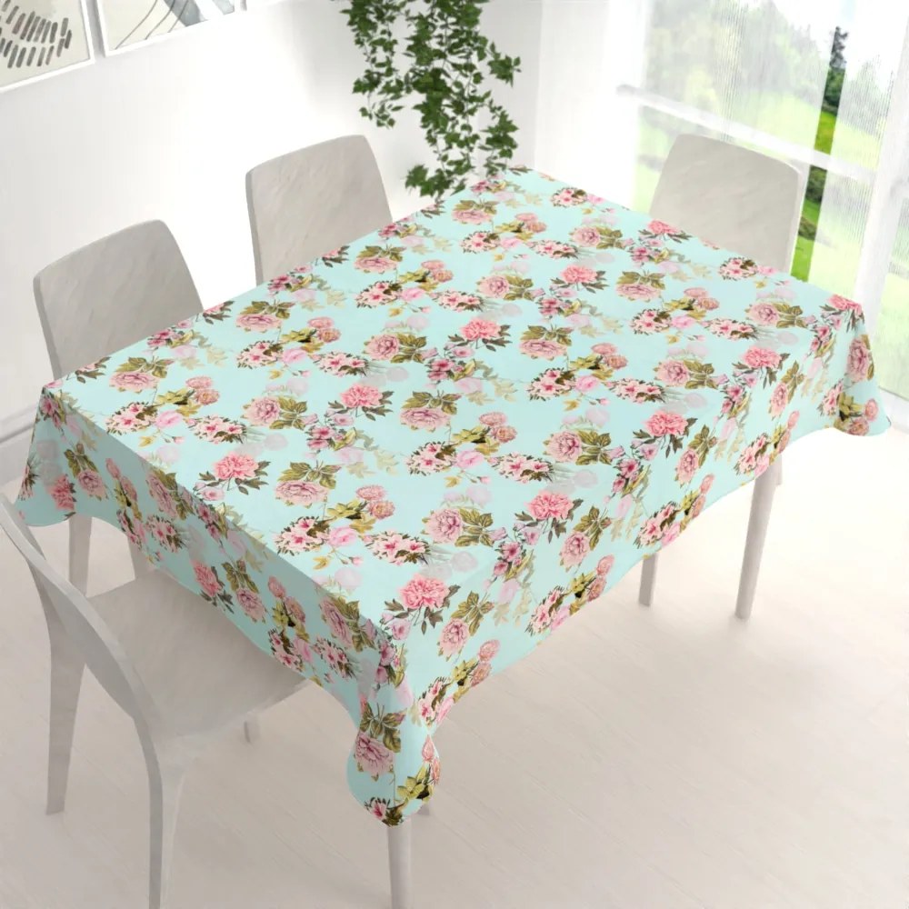 Biante Zamatový obdĺžnikový obrus Tamara TMR-038 Ružová záhrada na svetlo modrom 80x120 cm