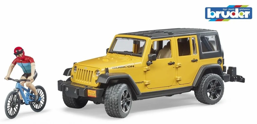 Bruder 2543 jeep Wrangler Rubicon Unlimited s horským bicyklom a cyklistom, 3 ks