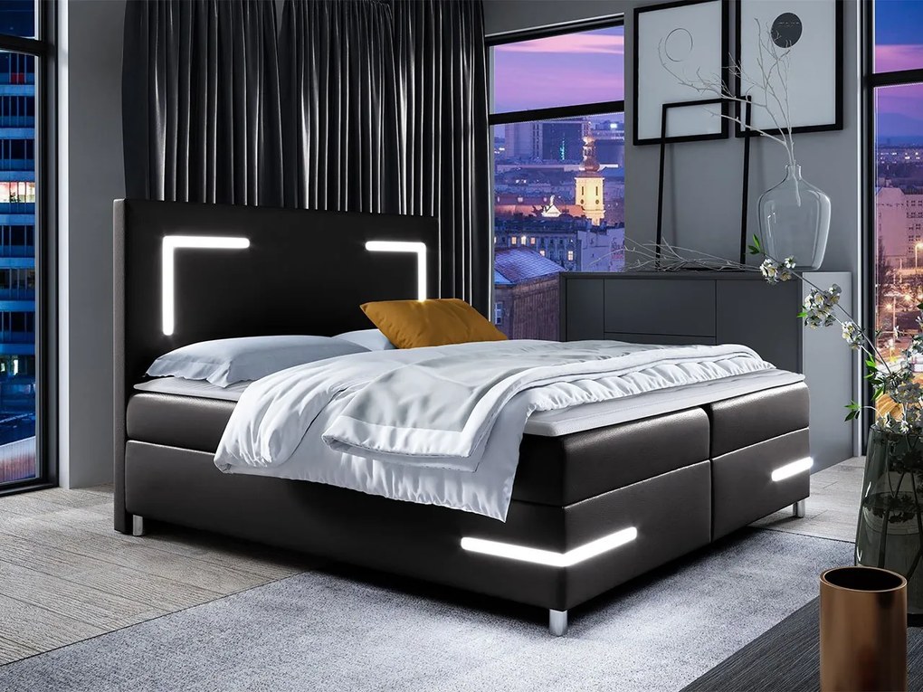 Kontinentálna posteľ Fronasa LED, Rozmer postele: 140x200, Dostupné poťahy: ekokoža Soft 011 (čierna)