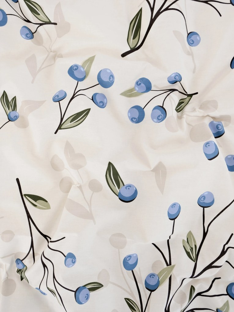 Bavlnené obliečky Renforcé - Čučoriedky prírodné 140 × 200 cm, 70 x 90 cm