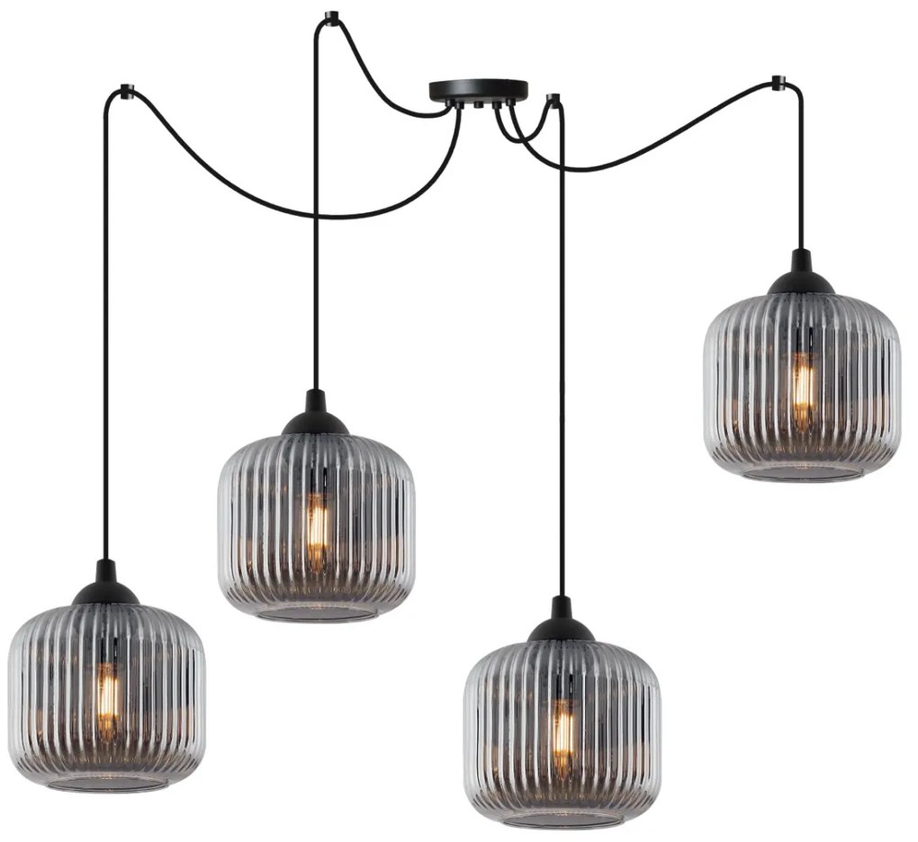 Závesné svietidlo Riffle Spider, 4x grafitové sklenené tienidlo