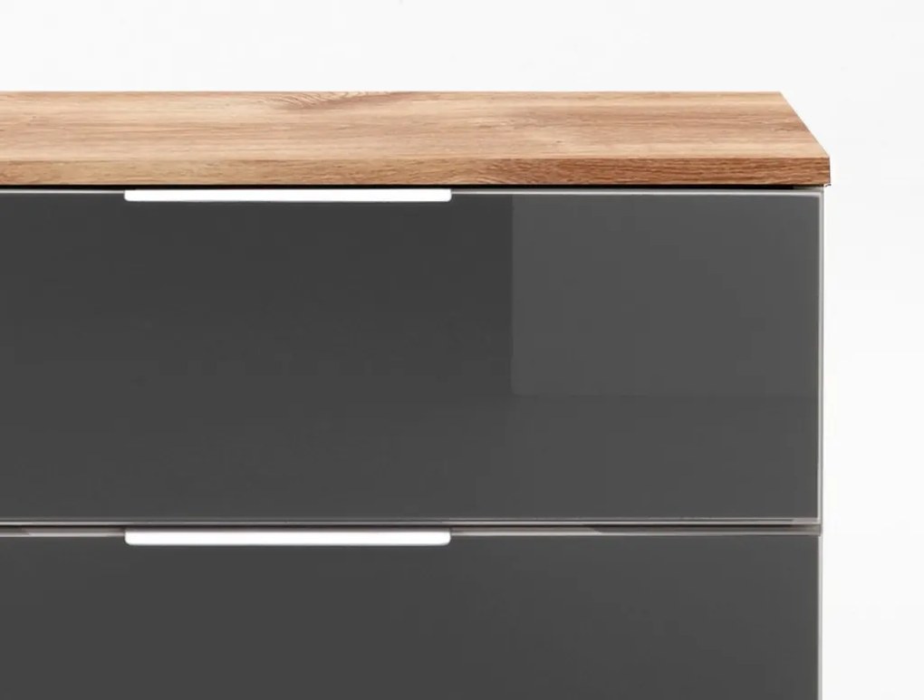 Nočný stolík Easy Plus, doskový dub / sivé sklo