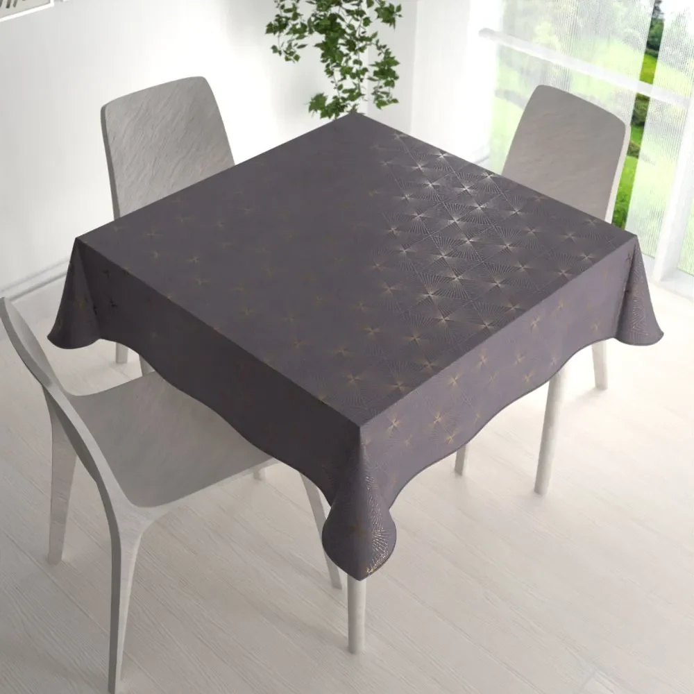 Biante Zamatový štvorcový obrus Isabela IBL-003 Rose Gold trojuholníky na sivom 130x130 cm