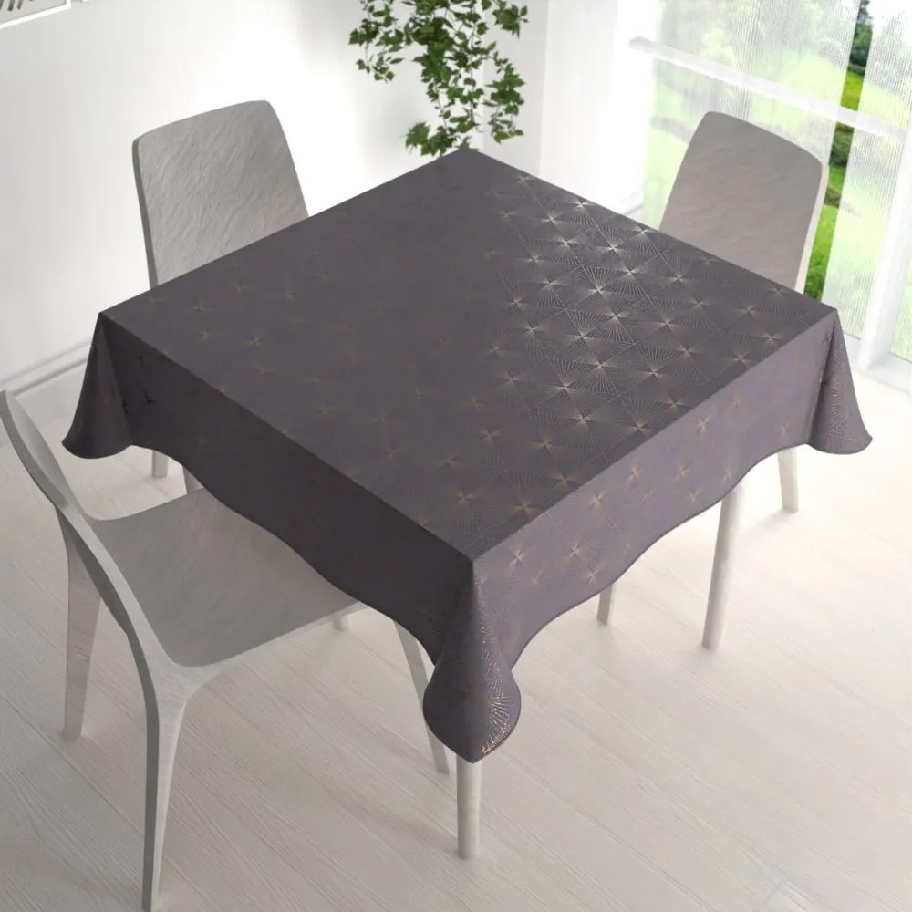 Biante Zamatový štvorcový obrus Isabela IBL-003 Rose Gold trojuholníky na sivom 80x80 cm